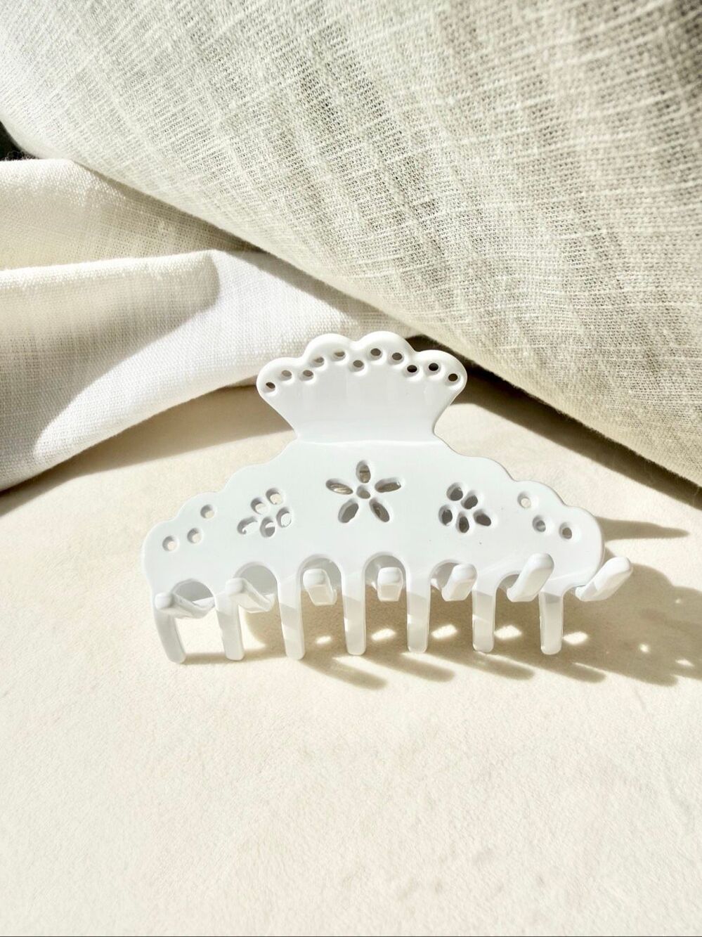 White Floral Lace Cutout Large Hair Claw Clip Cottagecore